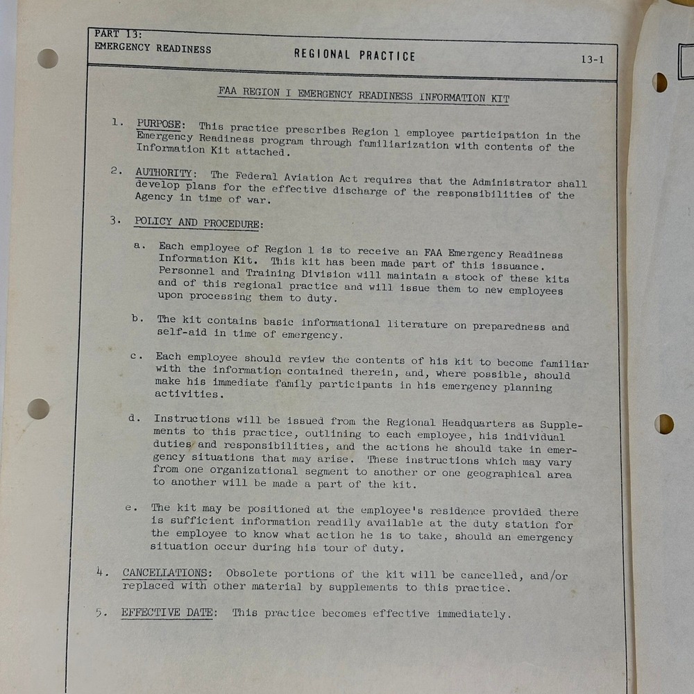 1961 FAA Region I Emergency Readiness Info Kit Envelope Letter Instructions - Picture 4 of 5